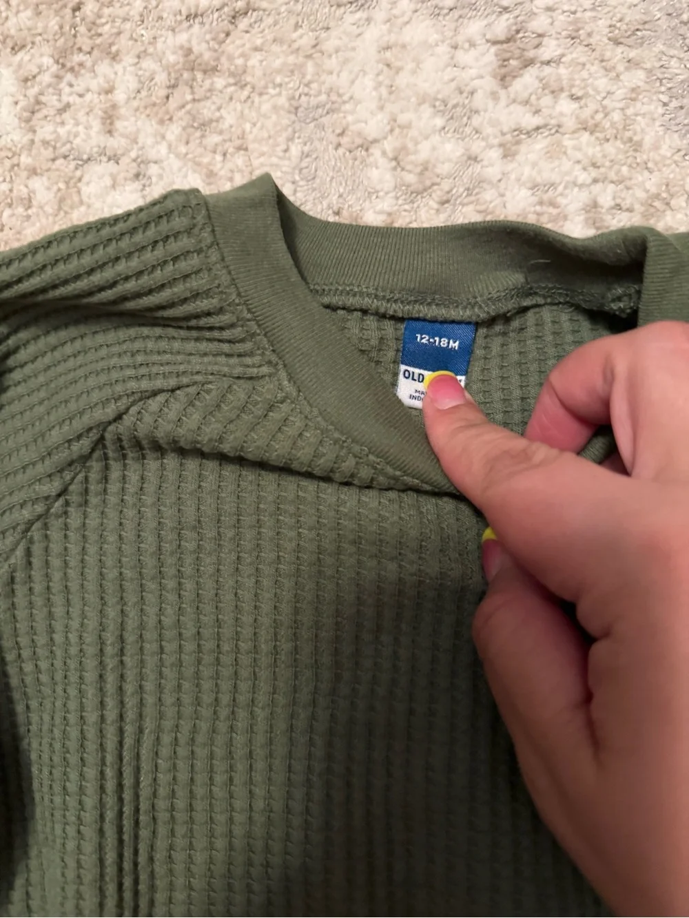 Old Navy Olive Green Waffle Knit Baby One-Piece Bodysuit size 12/18M
